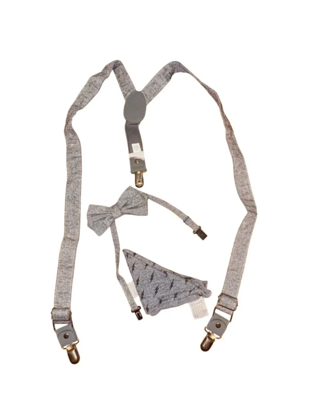 Cat & Jack Bow Tie , Suspenders, & Hankerchief-Gray-One Size Child-GUC